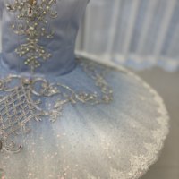 Robe tutu de ballet bleu dégradé vers blanc pour filles, tutu professionnel en dentelle orné de strass argentés, costume de danse pour enfants