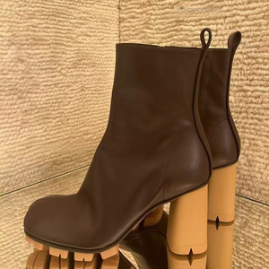 Fashion Trend Women Short <b>Boots</b> Square Toe High Chunky Heels Shoes Side Zipper Ankle - Product Image 2