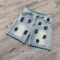 Shorts en jean brodés pour hommes, coupe ample, jorts en denim, shorts en jean unis pour hommes, grandes tailles