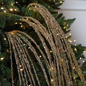 Decorazione Natalizia H870 a Cascata con Effetto Galassia, Nappine Color Champagne, <span class=keywords><strong>Glitter</strong></span> a Forma di Soffione e Rami con Effetto Fuochi d'Artificio - Product Image 3