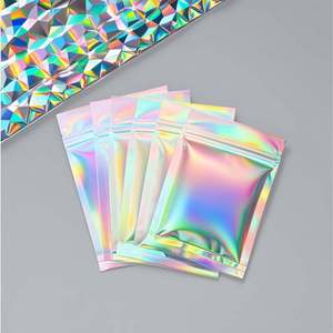 Custom Logo Holographic Ziplock Aluminized Packaging Gravure Printing Hanging Hole Laser Bag for Snacks and Gemstone Necklaces - Product Image 2