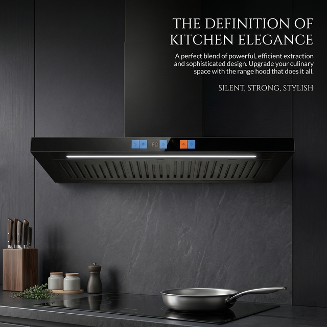 Touch Hand Sense Control Big Switch LED Lamp High Power Heat Auto Clean Black Electric Wall-mounted Cooker Range Hood Household