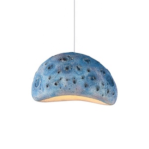Estaurant-lámpara colgante nórdica para comedor, luz de poliestireno con superficie lunar azul y blanca, Wabi SABI - Product Image 4