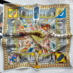 <span class=keywords><strong>Prix</strong></span> bon marché, nouveauté, foulard carré en satin de soie pour femme, foulard vintage classique en soie florale, couleurs neutres - Product Image 2