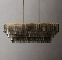 Lustre industriel rectangulaire en acier et verre en laiton fabriqué à la main pour les salons Restaurants Suspension à hauteur réglable
