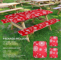 HuiHe Premium Noël flocon de neige 3 pièces pique-nique Table Topper flanelle dos vinyle Table couverture ensemble lavable extérieur linge de Table