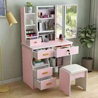 Table de maquillage moderne grise avec panneau cannelé flottant, miroir et dessus de bureau en cristal pour chambre à coucher et dressing