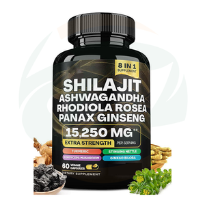 Capsule di Shilajit, Ashwagandha, Rhodiola Rosea e Panax Ginseng Naturali all'Ingrosso, Integratore Erboristico Puro - Product Image 1