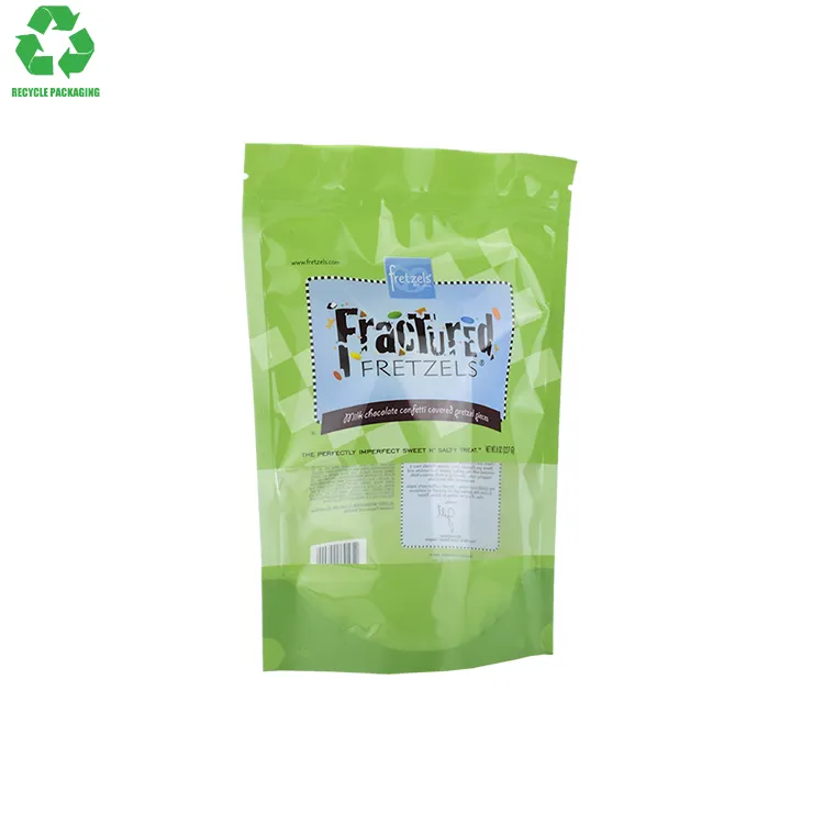 Fabbrica della cina riciclabile 2Oz 80micron verde flessibile singolo PE plastica rotonda ombreggiatura chicchi di caffè Doypack sacchetti di imballaggio