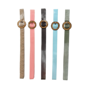 Cintura in Tessuto con Fibbia Rotonda in Legno da 3 Cm e Dettagli in Paglia PP - Product Image 1