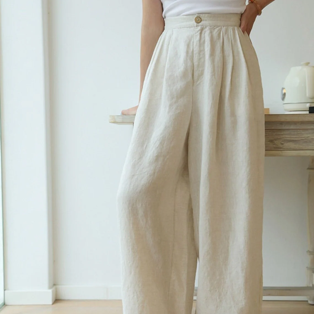 Customizable 100% Linen White Wide Leg Pants Loose Casual Women's Summer Linen Pants