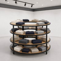 Table de présentation de vêtements rotative ronde à 4 niveaux en MDF et métal, présentoir de vêtements pour la vente au détail