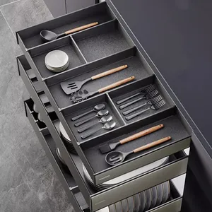 Goldmine Aurora kabinet dapur pullout organizer kabinet keranjang penyimpanan dengan pembagi bergerak penutup lembut laci untuk Kabinet