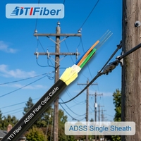 Cable de Fibra Óptica Monomodo ADSS Totalmente Dieléctrico Autoportante Aéreo G652D de 12, 24 y 48 Hilos para Instalaciones de 80m a 120m de Vano