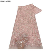 Tissu en dentelle française à sequins brodés de fleurs pour robe de soirée et robe de mariée