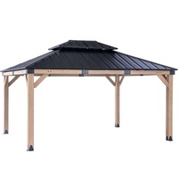 Gazebo en bois robuste et imperméable pour l'extérieur avec toit rigide en métal, pavillon en bois permanent pour jardin et patio