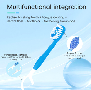 <span class=keywords><strong>Toocare</strong></span> 5 en 1 Brosse à dents rafraîchissante à billes de menthe, cure-dents, brosse à langue, poignée antidérapante, doux pour les gencives - Product Image 4