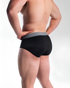 Caleçons boxeurs mi-taille pour hommes, noirs unis, en coton tricoté et élasthanne, respirants - Product Image 2