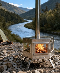Portable Hexagonal Wood Burning <strong>Tent</strong> <strong>Stove</strong> 304 Stainless Steel <strong>Hot</strong> <strong>Tent</strong> Camping Heater with Chimney Pipe and Glass Window - Product Image 5