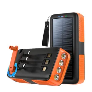 Hand cranked Solar Power Bank 30000mAh External Battery Pack Portable Charger with Micro Type C Cables