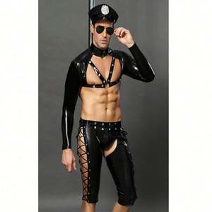 Costume sexy en PVC pour <span class=keywords><strong>homme</strong></span> Lingerie sexy en cuir Costume en latex pour boîte de nuit Gilet uniforme noir - Product Image 2