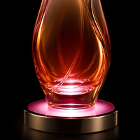 Présentoir Lumineux pour Bouteille de Parfum en Résine Dégradée, Hauteur 1m, Base RGB, Capuchon Feuille d'Or, Autoportant pour Salons Professionnels de Beauté