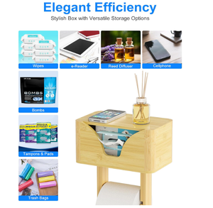 حامل مرحاض FSC بحامل حر للحمام مع منظم رف من الخيزران وتخزين لحامل المناديل - Product Image 4