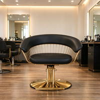 Fauteuil de Barbier de Luxe en Cuir PU Marron avec Pompe Hydraulique, Hauteur Réglable, Inclinable, Portable, Design Contemporain pour Salon Commercial