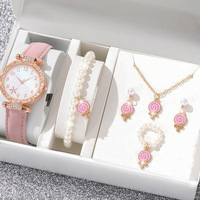 Coffret Cadeau 5 Pièces Montre à Quartz et Bijoux pour Femme, Design Sucette, Boucles d'Oreilles, Souvenir de Fête d'Anniversaire pour Filles, Conception Personnalisée