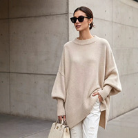Pull décontracté à col rond épais, grande taille, 100 % polyester, manches chauve-souris, collection automne/hiver 2026, style transfrontalier Europe-Amérique