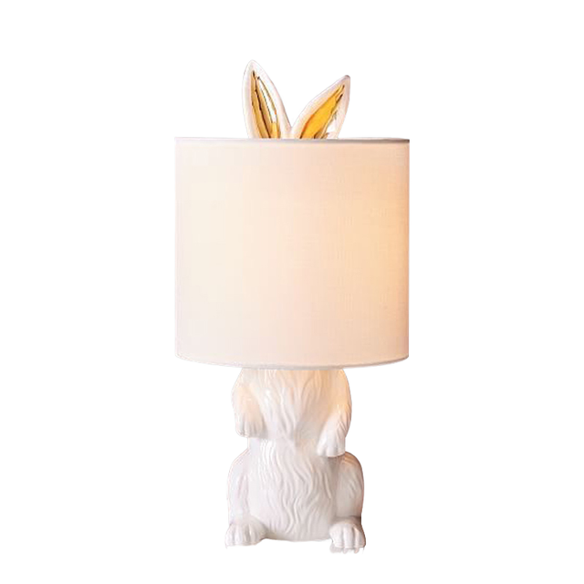 Postmodern Rabbit Shape Resin Fabric Shade Bedside Table Lamp Simple Indoor Reading Lamp for Hotel Rooms and Weddings
