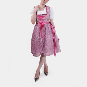 Rosa Traditionelles Dirndl-Kleid mit V-Ausschnitt, Puffärmeln, Schnürung am Oberteil, ausgestelltem Rock, Karo-/Blumenmuster, umweltfreundlich für Festivals - Product Image 2