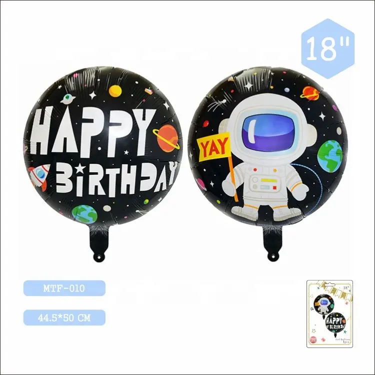 Globos de vuelo espaciales con forma redonda de astronauta, suministros para fiesta de cumpleaños, 18 pulgadas, directo de fábrica, MTF, venta al por mayor