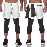Pantalones cortos de compresión 2 en 1 para hombre, chándal para correr con lazo de toalla, pantalones cortos para Fitness