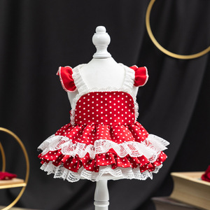Abito da principessa classico di lusso in poliestere rosso per cani vestiti estivi da matrimonio per <span class=keywords><strong>bambina</strong></span> - Product Image 4