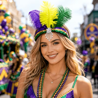 Serre-tête à plumes Mardi Gras pour femme, violet, vert, or, avec sequins et strass, couronne, accessoires de cheveux pour carnaval, festival, fête