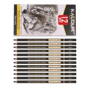 KALOUR sıcak satış yüksek dereceli yumuşak çekirdek 12 adet siyah Pastel kalem kömür kalem seti