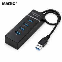 USB 3.0 Hub 4 Port SuperSpeed ​​5 Gbps USB Splitter Kabel Bawaan Ekspander Port USB Portabel untuk Laptop PC Komputer Desktop