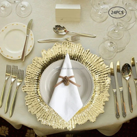 Assiette de présentation réutilisable en plastique argenté/doré de 13 pouces pour mariage, événement, fête, décoration de table
