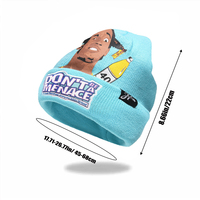 Bonnet en tricot côtelé bleu clair en acrylique avec logo personnalisé, style streetwear hip-hop, patch brodé personnage de film, pour l'hiver