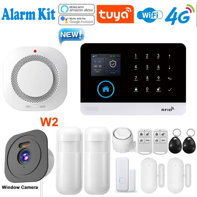 Tuya WiFi 4G Smart Home Fire Security System Alexa Google Home App Remote Control Wireless Alarm PIR Motion Sensor SOS ABS