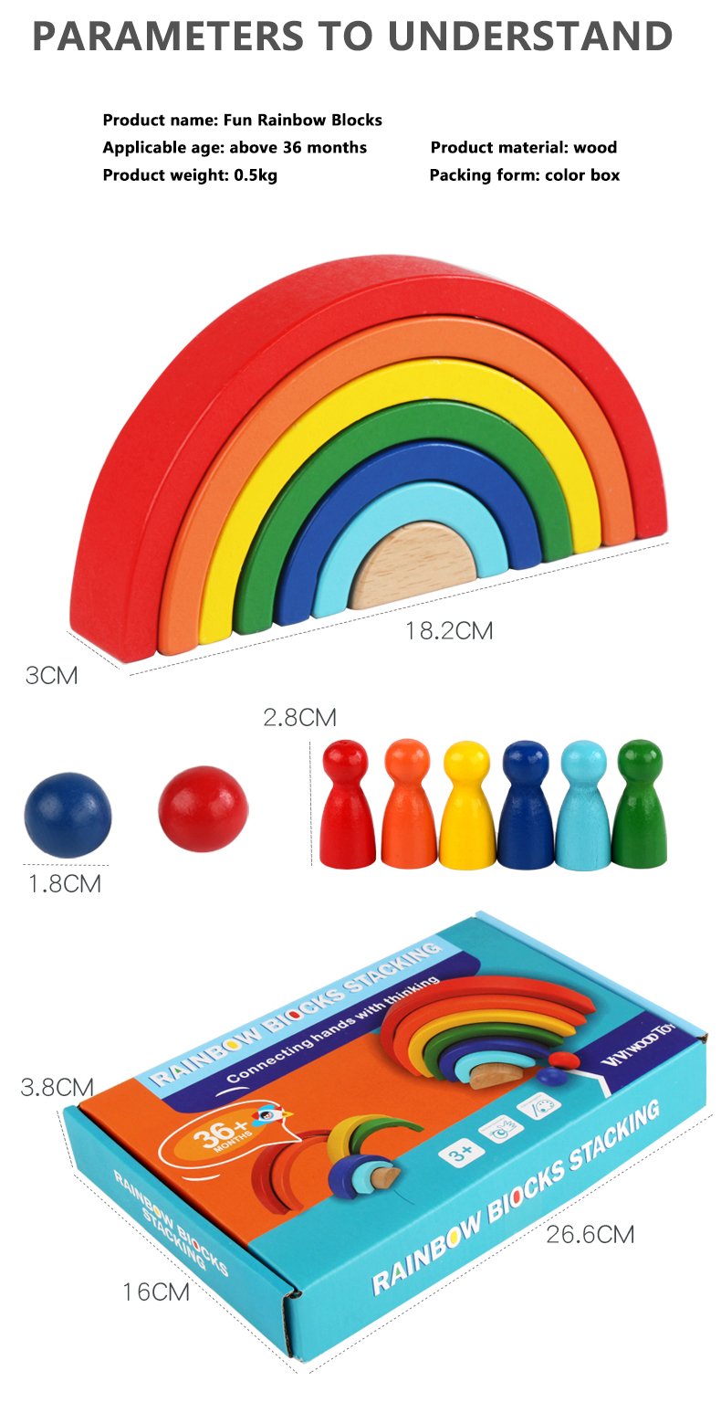 Wooden Rainbow Stacking Building Blocks Stacker Family Learning Game Creative Montessori Toy For Kids
