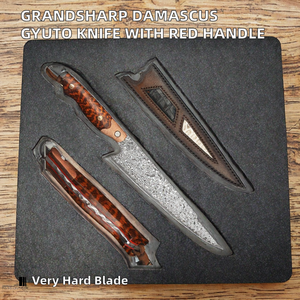 Couteau de chef Gyuto Grandsharp en acier Damas, 55 couches, manche en résine rouge cuivre et fibre de carbone, finition haute brillance, extra-affûté - Product Image 2