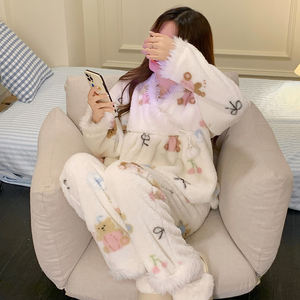 Conjuntos de Pijamas de Invierno para Mujer, Pijamas de Felpa con Cuello en V, Estilo Dulce de Princesa - Product Image 2