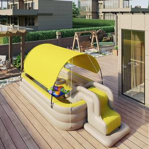 <span class=keywords><strong>Piscine</strong></span> rectangulaire gonflable automatique pour enfants, pare-soleil épaissi, matériau <span class=keywords><strong>PVC</strong></span> pliable, toboggan pour bébé, pompe - Product Image 3