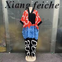 Robe décontractée et polyvalente pour femme, nouvelle collection 2026, imprimé color block africain, grande taille, coupe ample, col en V, manches courtes, confortable au quotidien