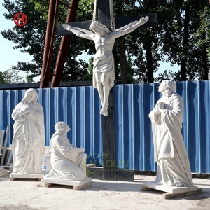 Escultura de mármol blanco tallada a mano de piedra natural religiosa para exteriores Calvario de Jesús crucificado en cruz - Product Image 4