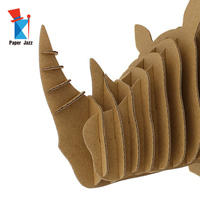 Kit de sculpture en carton ondulé écologique, tête de rhinocéros 3D à assembler soi-même, décoration murale pour la maison, le bureau, les cadeaux