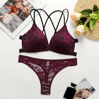 Conjunto de lencería y ropa interior de encaje de gran venta, conjunto de sujetador de mujer con cierre frontal sin espalda, Conjunto de sujetador Floral transpirable cómodo