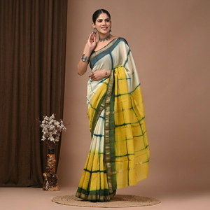 Sari en soie Maheshwari pure imprimé à la main avec pièce de blouse – Élégant soie Maheshwari pure – Vêtement ethnique imprimé à la main - Product Image 1